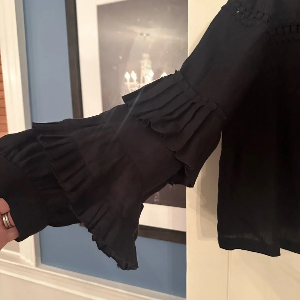Tracy Reese Elegant Black Blouse with Ruffle Sleeves - Picture 4 of 11